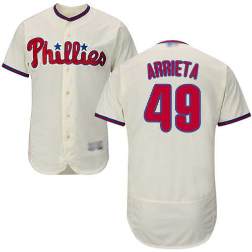 Phillies #49 Jake Arrieta Cream Flexbase Authentic Collection Stitched MLB Jersey