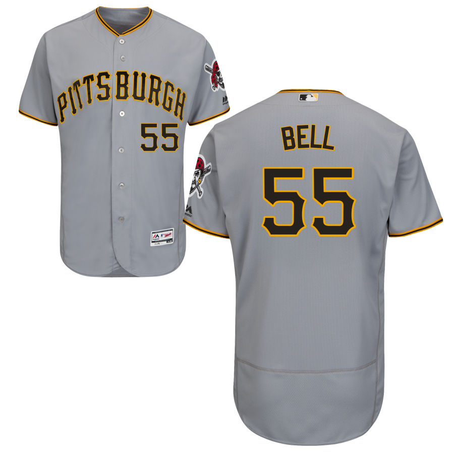 Pittsburgh Pirates #55 Josh Bell Majestic Road Flex Base Authentic Collection Jersey Gray