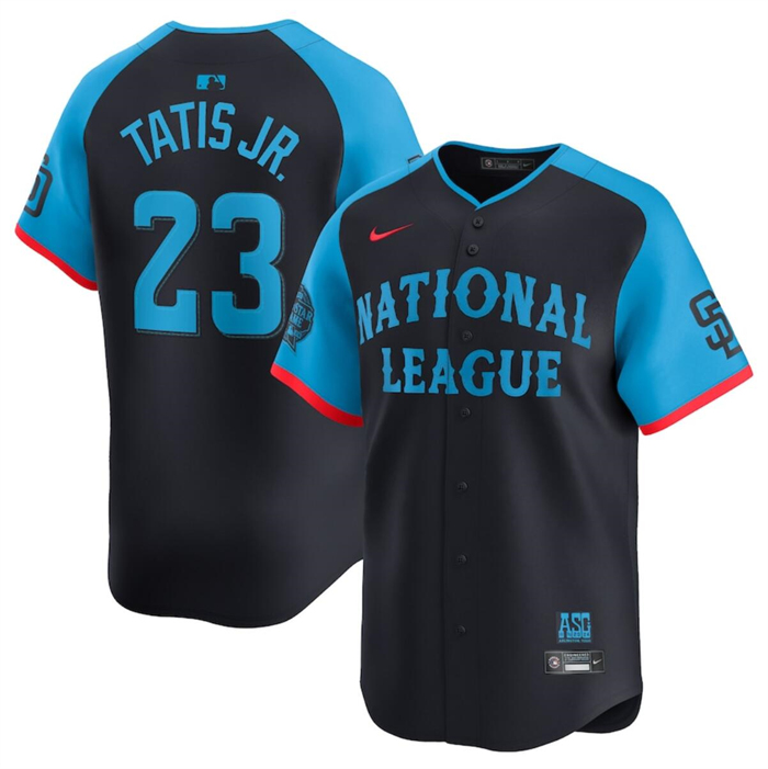 Men's National League #23 Fernando Tatis Jr. Navy 2024 All-Star Limited Stitched Baseball Jersey Men's National League #23 Fernando Tatis Jr. Navy 2024 All-Star Limited Stitched Baseball Jersey