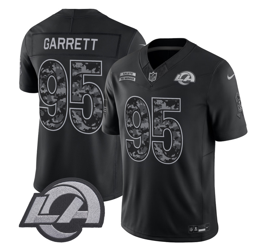 Men's Los Angeles Rams #95 Myles Garrett Black F.U.S.E. 2026 Salute to Service Limited Stitched Football Jersey