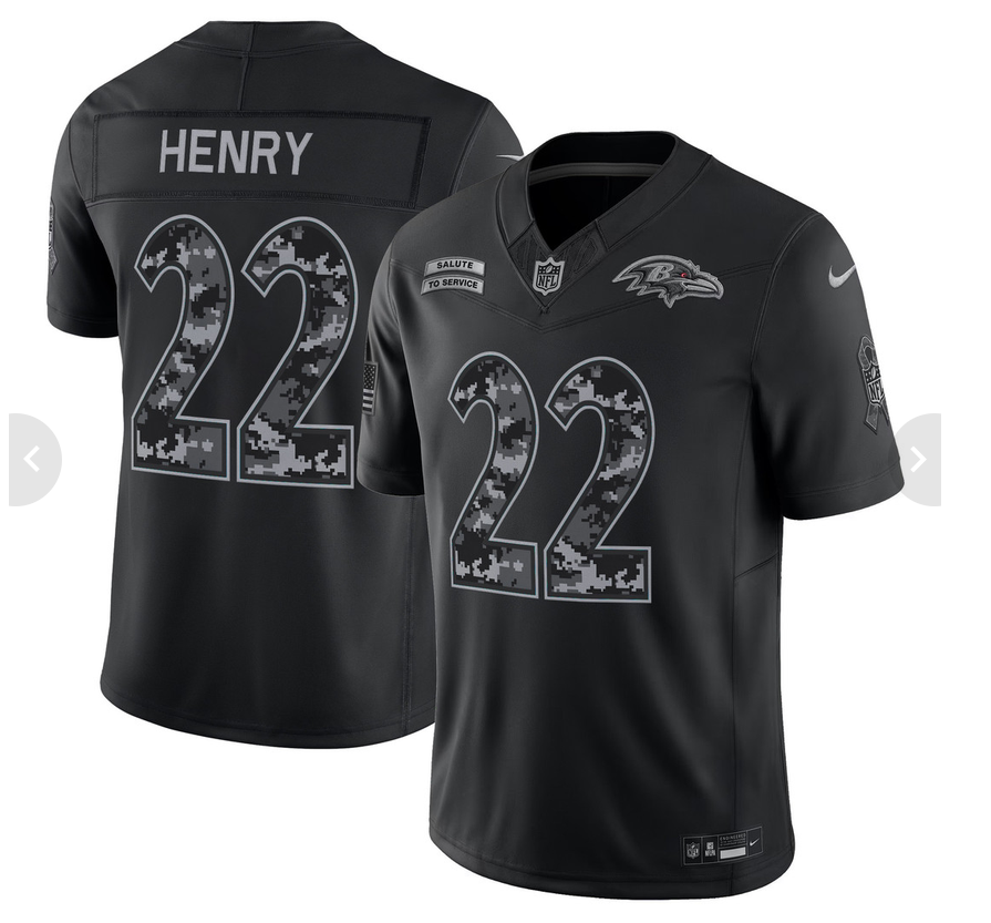 Men's Baltimore Ravens #22 Derrick Henry Black F.U.S.E. 2026 Salute to Service Limited Stitched Football Jersey