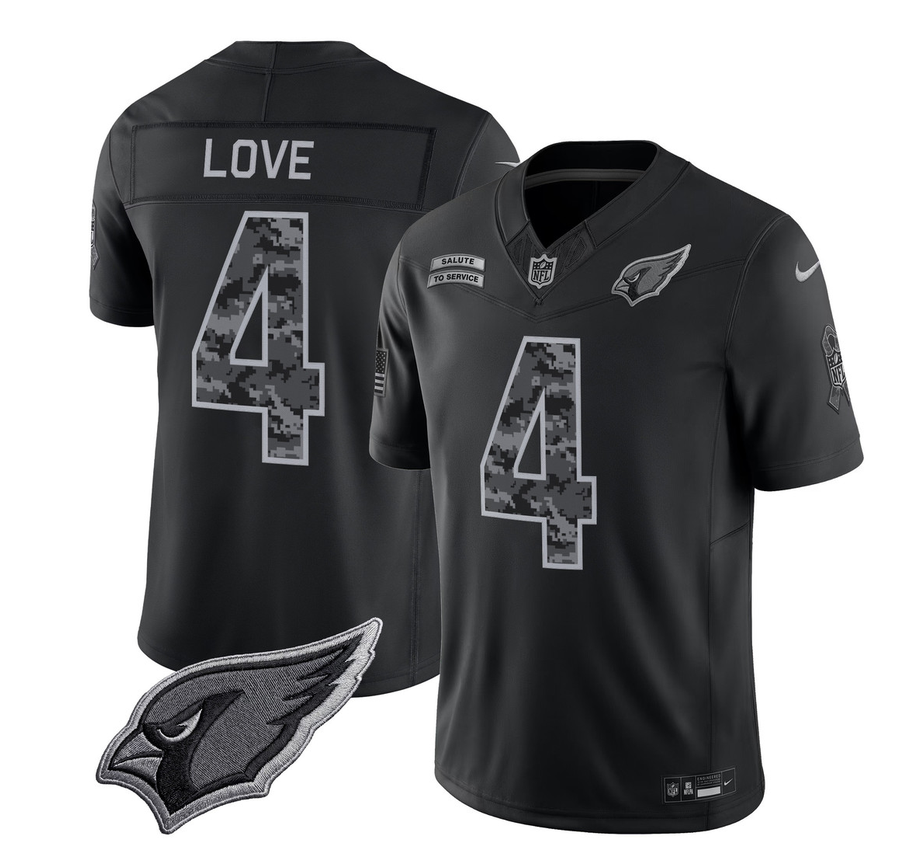 Men's Arizona Cardinals #4 Jeremiyah Love Black F.U.S.E. 2026 Salute to Service Limited Stitched Football Jersey