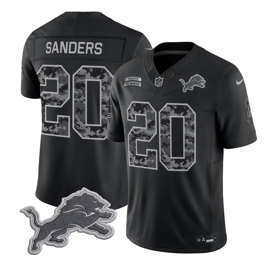 Men's Detroit Lions #20 Barry Sanders Black F.U.S.E. 2026 Salute to Service Limited Stitched Football Jersey