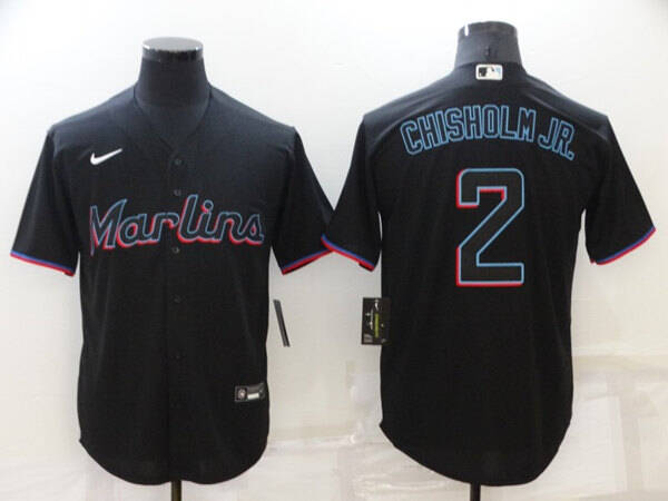 Men's Miami Marlins #2 Jazz Chisholm Black Cool Base Stitched Jersey