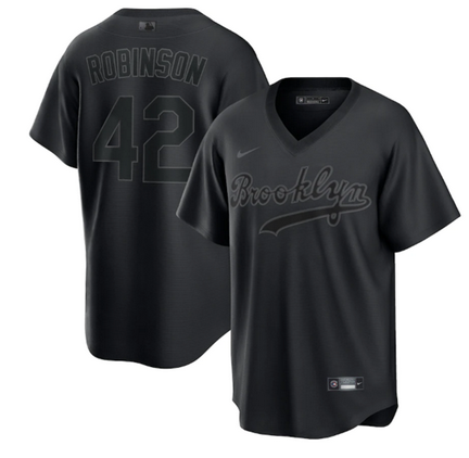 Men's Brooklyn Dodgers #42 Jackie Robinson Black Pitch Black Fashion Stitched Jersey