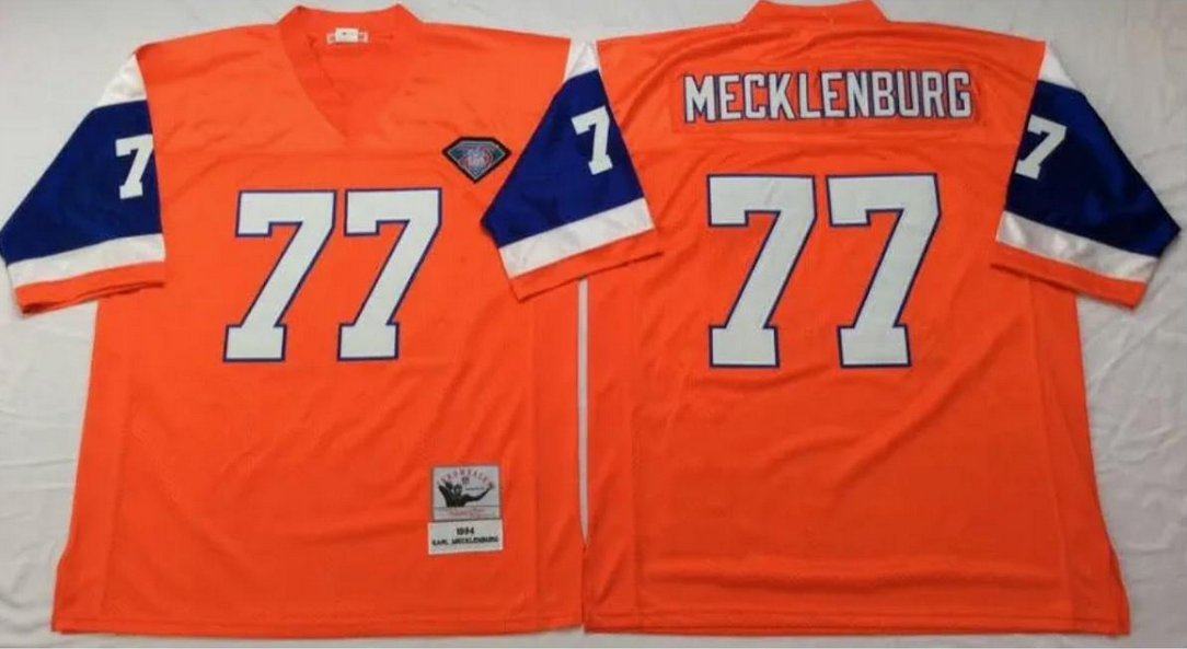 Men's Denver Broncos #77 Karl Mecklenburg Orange Stitched Jersey