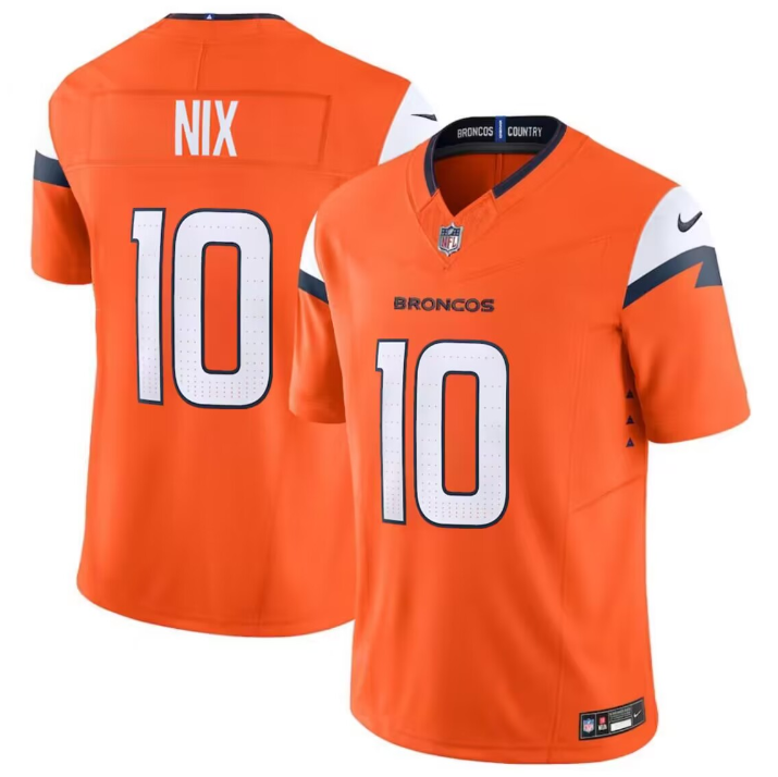 Men's Denver Broncos #10 Bo Nix Orange 2024 F.U.S.E. Vapor Limited Football Stitched Jersey