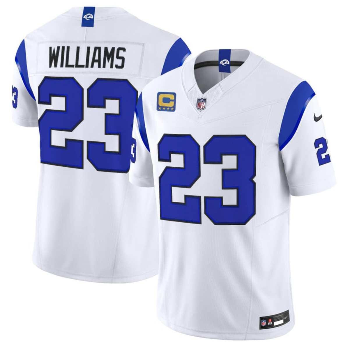 Men's Los Angeles Rams #23 Kyren Williams White Fearsome 2026 F.U.S.E. 4-Star C Patch Vapor Limited Stitched Football Jersey