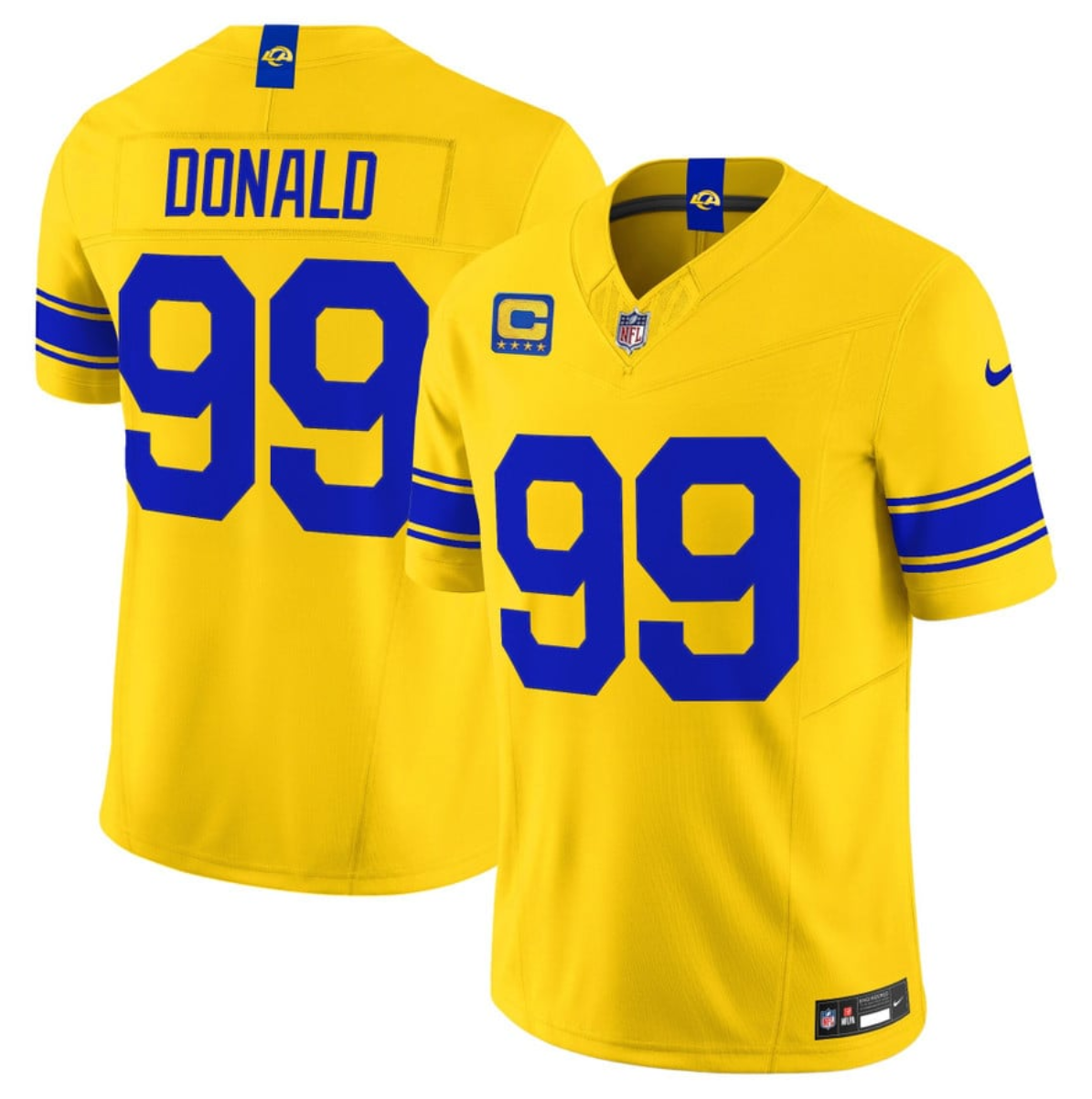 Men's Los Angeles Rams #99 Aaron Donald Gold Classic Sol 2026 F.U.S.E. 4-Star C Patch Vapor Limited Stitched Football Jersey