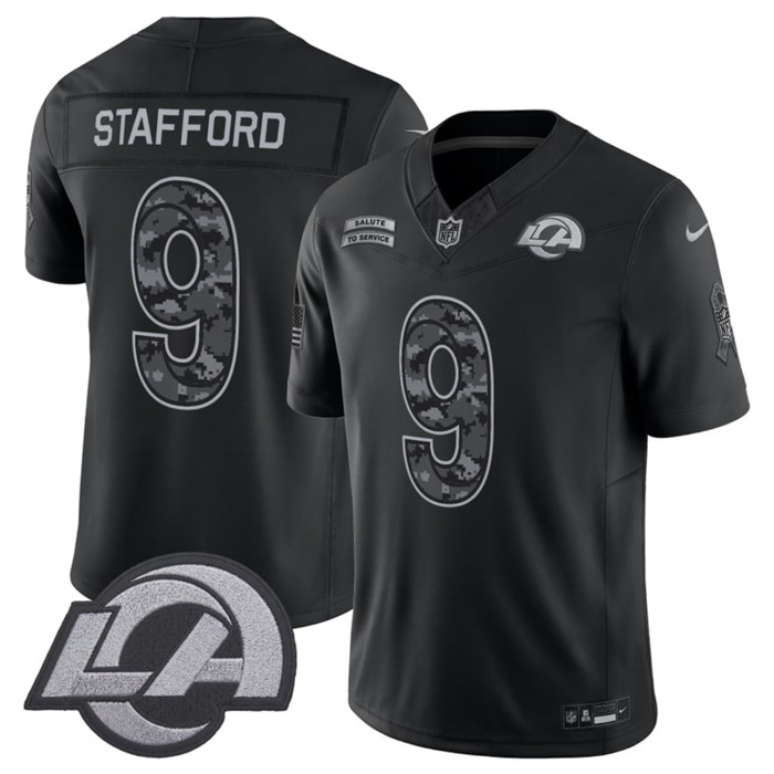 Men's Los Angeles Rams #9 Matthew Stafford Black F.U.S.E. 2026 Salute to Service Limited Stitched Football Jersey