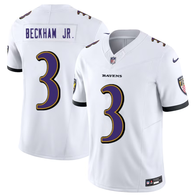 Men's Baltimore Ravens #3 Odell Beckham Jr. White 2023 F.U.S.E. Vapor Untouchable Stitched Football Jersey