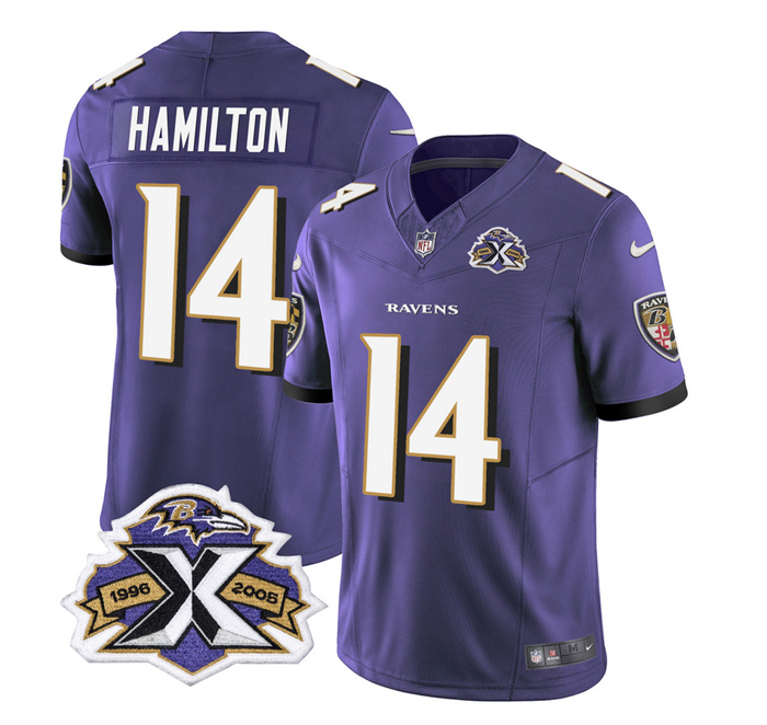 Men's Baltimore Ravens #14 Kyle Hamilton Purple 2023 F.U.S.E With Patch Throwback Vapor Limited Jersey