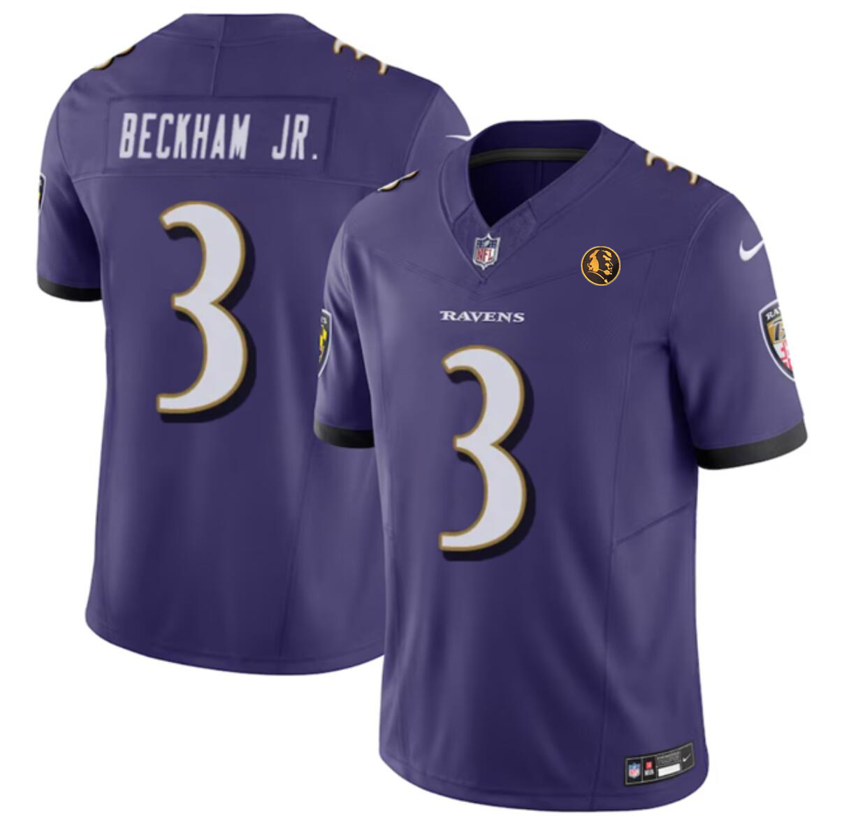 Men's Baltimore Ravens #3 Odell Beckham Jr. Purple 2023 F.U.S.E. With John Madden Patch Vapor Limited Football Jersey