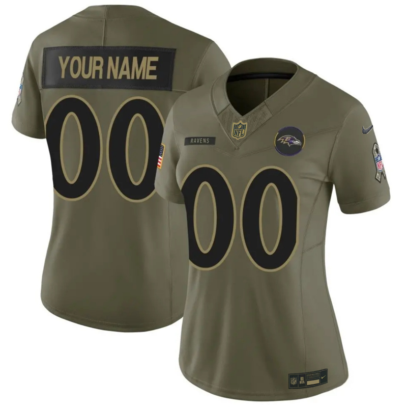 Women's Baltimore Ravens Active Player Custom Olive 2025 F.U.S.E. Salute to Service Limited Stitched Football Jersey(Run Small)