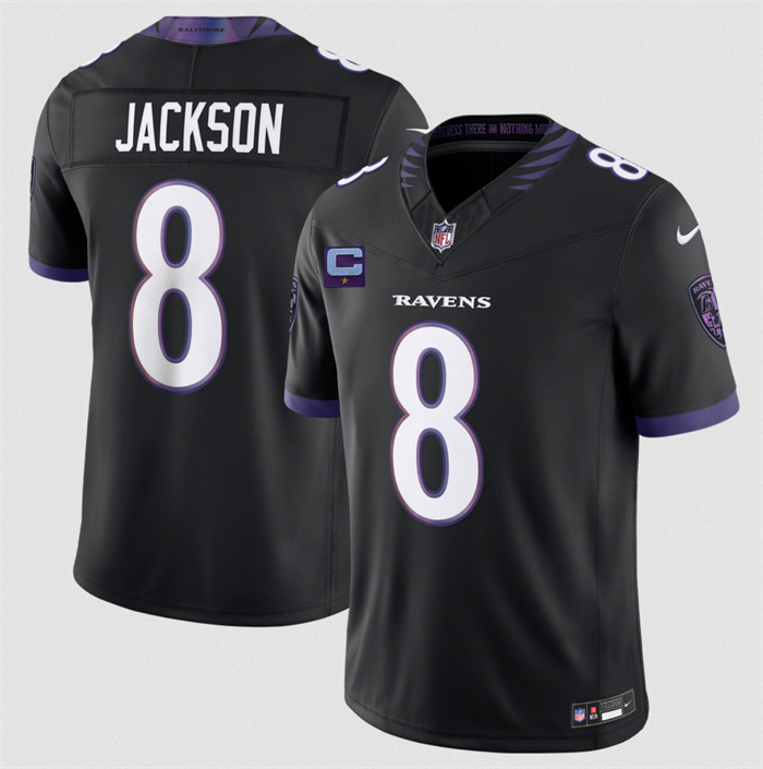 Men's Baltimore Ravens #8 Lamar Jackson Black 2026 With 1-Star C Patch F.U.S.E. Alternate Vapor Stitched Limited Football Jersey