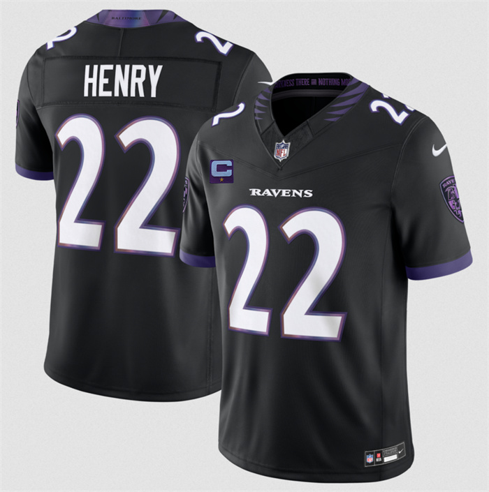 Men's Baltimore Ravens #22 Derrick Henry Black 2026 With 1-Star C Patch F.U.S.E. Alternate Vapor Stitched Limited Football Jersey