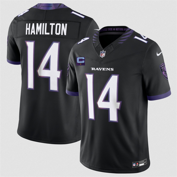 Men's Baltimore Ravens #14 Kyle Hamilton Black 2026 With 1-Star C Patch F.U.S.E. Alternate Vapor Stitched Limited Football Jersey