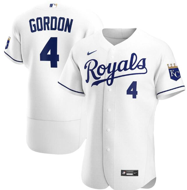 Men's Kansas City Royals #4 Alex Gordon White MLB Flex Base Stitched Jersey