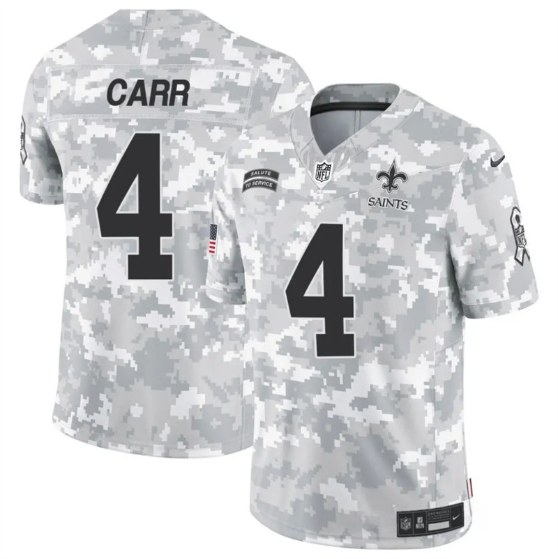 Men's New Orleans Saints #4 Derek Carr 2024 F.U.S.E Arctic Camo Salute to Service Limited Stitched Football Jersey Men's New Orleans Saints #4 Derek Carr 2024 F.U.S.E Arctic Camo Salute to Service Limited Stitched Football Jersey