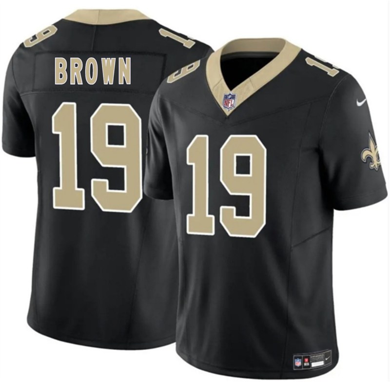 Men's New Orleans Saints #19 Barion Brown Black 2026 Draft F.U.S.E Vapor Limited Stitched Football Jersey
