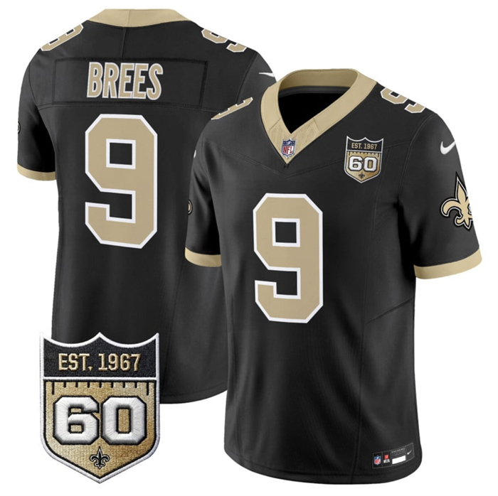 Men's New Orleans Saints #9 Drew Brees Black 2026 F.U.S.E 60th Anniversary Patch Vapor Limited Football Stitched Jersey Men's New Orleans Saints #9 Drew Brees Black 2026 F.U.S.E 60th Anniversary Patch Vapor Limited Football Stitched Jersey