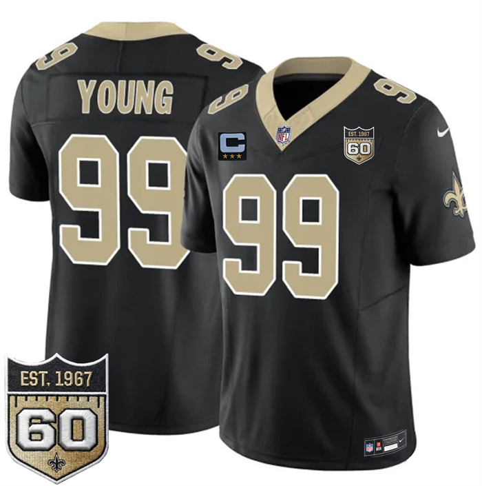Men's New Orleans Saints #99 Chase Young Black 2026 F.U.S.E With 3-Star C Patch And 60th Anniversary Patch Vapor Limited Football Stitched Jersey