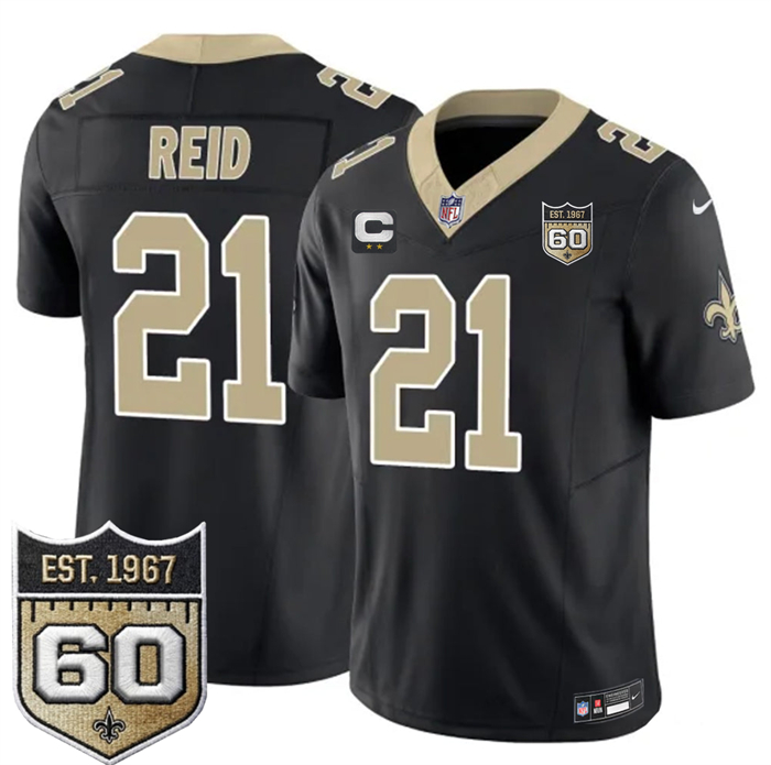 Men's New Orleans Saints #21 Justin Reid Black 2026 F.U.S.E With 2-Star C Patch And 60th Anniversary Patch Vapor Limited Football Stitched Jersey Men's New Orleans Saints #21 Justin Reid Black 2026 F.U.S.E With 2-Star C Patch And 60th Anniversary Patch Vapor Limited Football Stitched Jersey