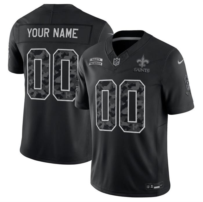 Men's New Orleans Saints Active Player Custom Black F.U.S.E. 2026 Salute to Service Limited Stitched Football Jersey