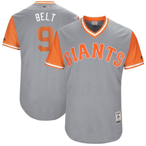 Giants #9 Brandon Belt Gray "Belt" Players Weekend Authentic Stitched MLB Jersey