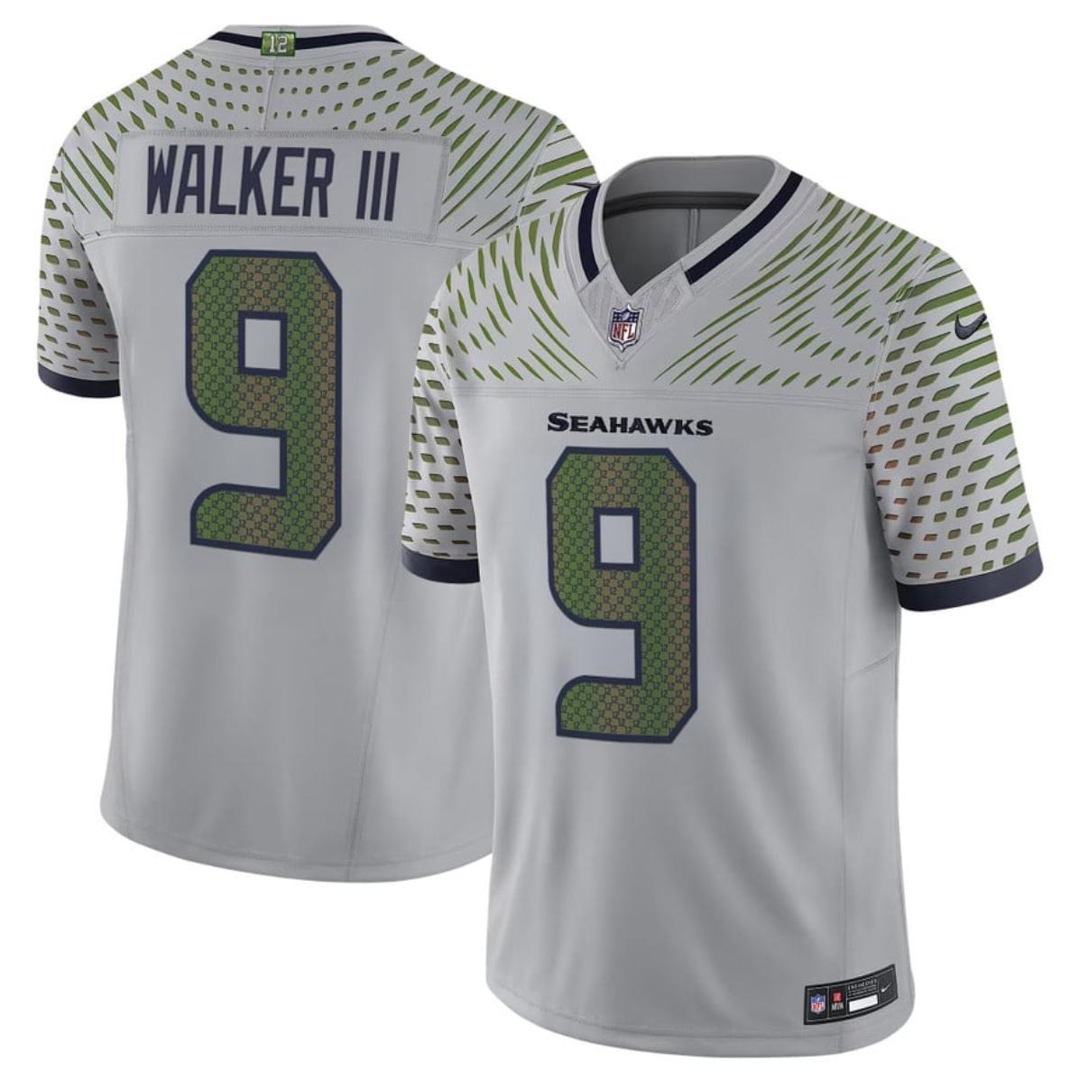 Men's Seattle Seahawks #9 Kenneth Walker III Grey 2025 F.U.S.E. “Rivalries” Vapor Untouchable Limited Stitched Football Jersey
