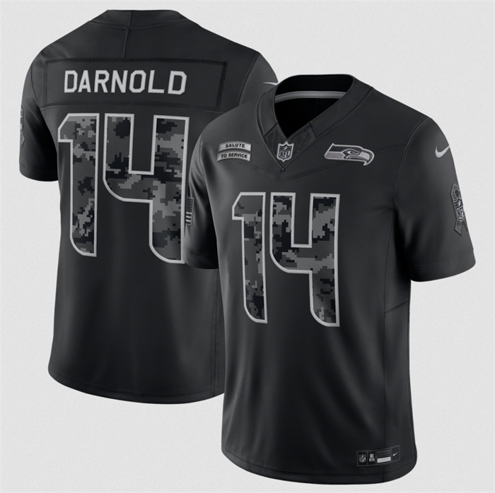 Men's Seattle Seahawks #14 Sam Darnold Black F.U.S.E. 2026 Salute to Service Limited Stitched Football Jersey Men's Seattle Seahawks #14 Sam Darnold Black F.U.S.E. 2026 Salute to Service Limited Stitched Football Jersey