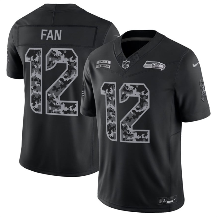 Men's Seattle Seahawks #12 Fan Black F.U.S.E. 2026 Salute to Service Limited Stitched Football Jersey