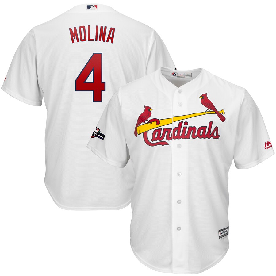 St. Louis Cardinals #4 Yadier Molina Majestic 2019 Postseason Official Cool Base Player Jersey White