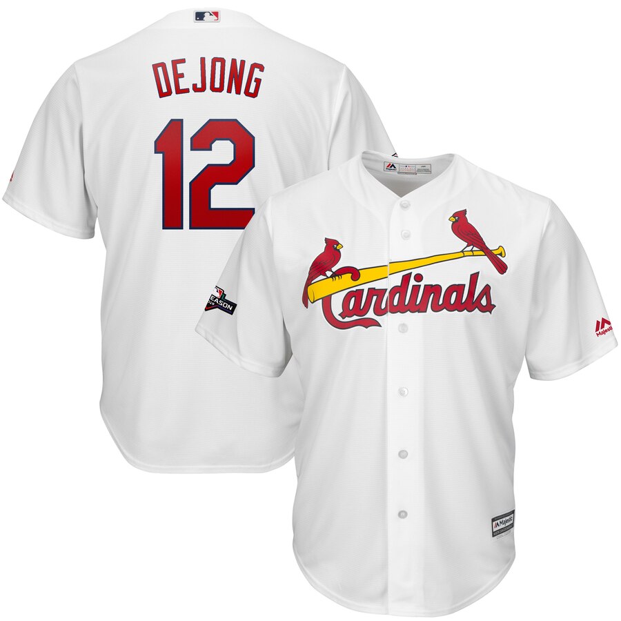 St. Louis Cardinals #12 Paul DeJong Majestic 2019 Postseason Official Cool Base Player Jersey White