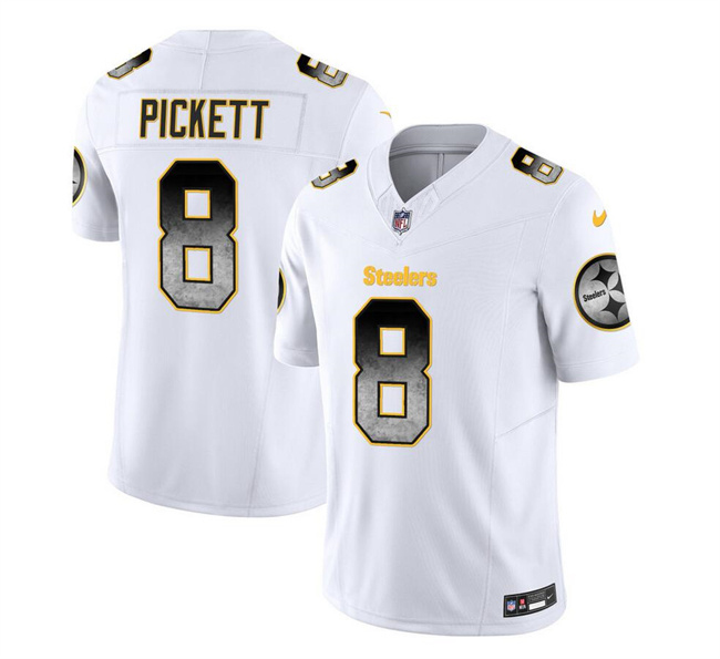 Men's Pittsburgh Steelers #8 Kenny Pickett White 2023 F.U.S.E. Smoke Vapor Untouchable Limited Stitched Jersey