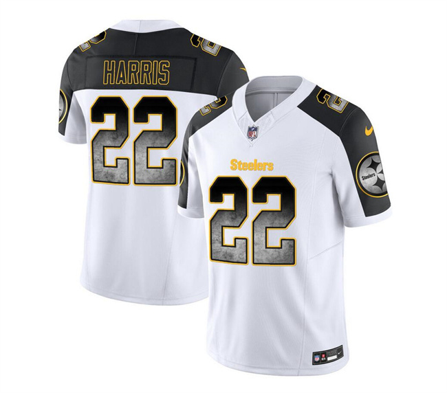 Men's Pittsburgh Steelers #22 Najee Harris White/Black 2023 F.U.S.E. SmokeVapor Untouchable Limited Stitched Jersey