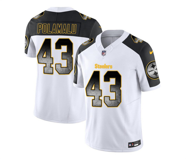 Men's Pittsburgh Steelers #43 Troy Polamalu White/Black 2023 F.U.S.E. Smoke Vapor Untouchable Limited Stitched Jersey