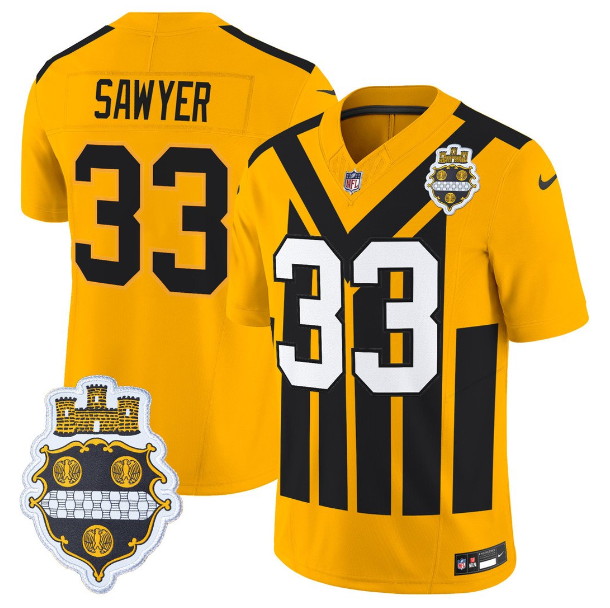 Men's Pittsburgh Steelers #33 Jack Sawyer Gold 1933 F.U.S.E. Throwback Alternate Football Stitched Football Jersey Men's Pittsburgh Steelers #33 Jack Sawyer Gold 1933 F.U.S.E. Throwback Alternate Football Stitched Football Jersey