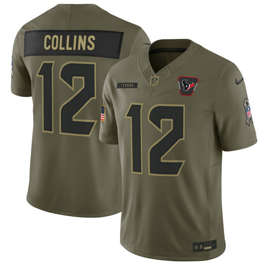 Men's Houston Texans #12 Nico Collins Olive 2025 F.U.S.E. Salute to Service Limited Stitched Football Jersey