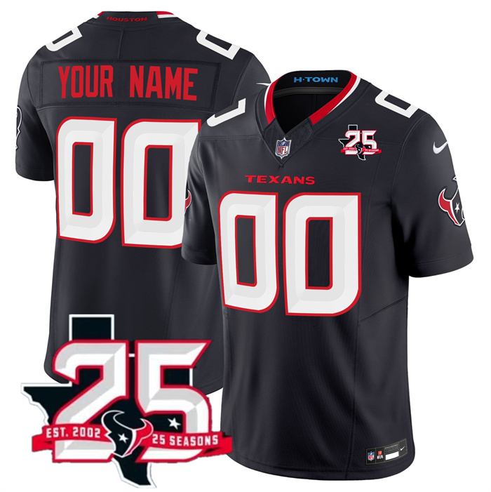 Men's Houston Texans Active Player Custom Navy 2026 25th Anniversary Patch F.U.S.E Vapor Stitched jersey Men's Houston Texans Active Player Custom Navy 2026 25th Anniversary Patch F.U.S.E Vapor Stitched jersey