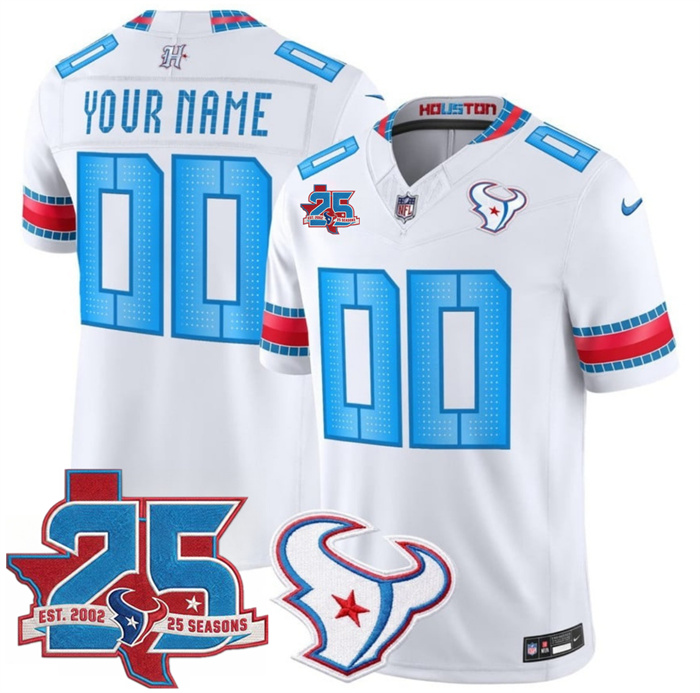 Men's Houston Texans Active Player Custom White 2026 25th Anniversary Patch F.U.S.E. 'HOUSTON/US' Rivalries Collection Limited Stitched Football Jersey
