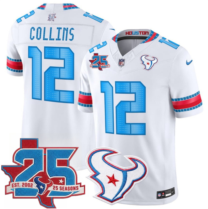Men's Houston Texans #12 Nico Collins White 2026 25th Anniversary Patch F.U.S.E. 'HOUSTON/US' Rivalries Collection Limited Stitc