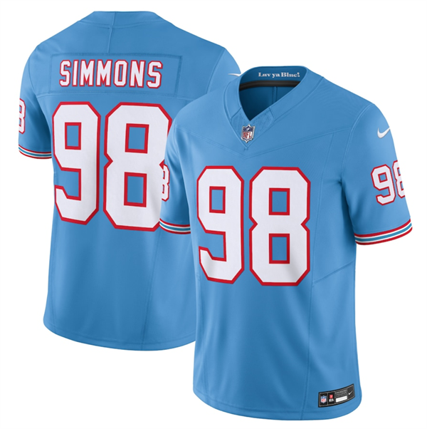 Men's Tennessee Titans #98 Jeffery Simmons Light Blue 2023 F.U.S.E. Vapor Limited Throwback Stitched Football Jersey