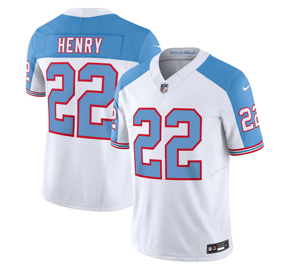 Men's Tennessee Titans #22 Derrick Henry White/Blue 2023 F.U.S.E. Vapor Limited Throwback Stitched Football Jersey