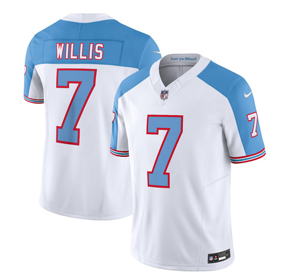 Men's Tennessee Titans #7 Malik Willis White/Blue 2023 F.U.S.E. Vapor Limited Throwback Stitched Football Jersey