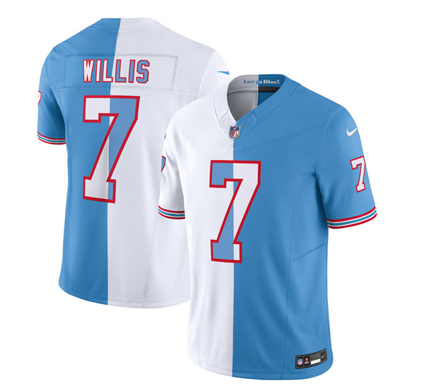 Men's Tennessee Titans #7 Malik Willis White/Blue 2023 F.U.S.E. Split Vapor Limited Throwback Stitched Football Jersey