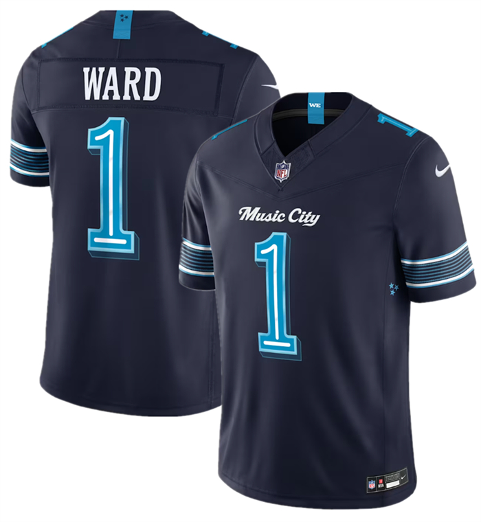 Men's Tennessee Titans #1 Cameron Ward Navy 2026 F.U.S.E. 'Music City' Rivalries Collection Limited Stitched Football Jersey Men's Tennessee Titans #1 Cameron Ward Navy 2026 F.U.S.E. 'Music City' Rivalries Collection Limited Stitched Football Jersey
