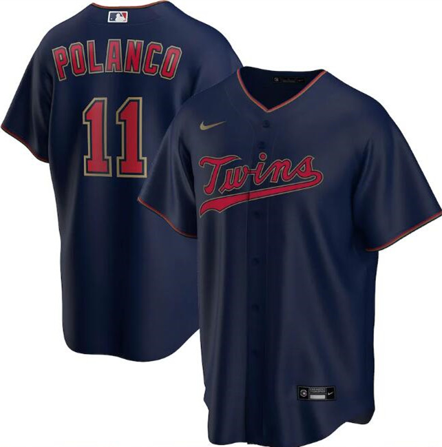 Men's Minnesota Twins #11 Jorge Polanco Navy MLB Cool Base Stitched Jersey
