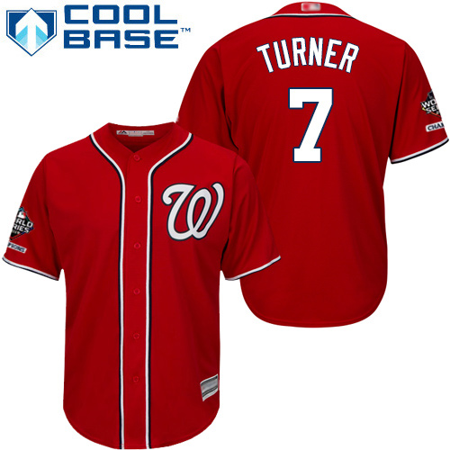 Nationals #7 Trea Turner Red New Cool Base 2019 World Series Champions Stitched MLB Jersey