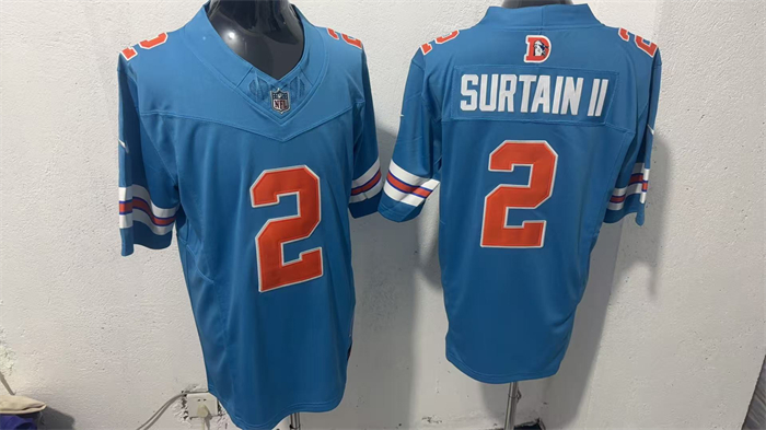 Men's Denver Broncos #2 Pat Surtain II Blue F.U.S.E. With Patch Throwback Vapor Limited Stitched Football Jersey